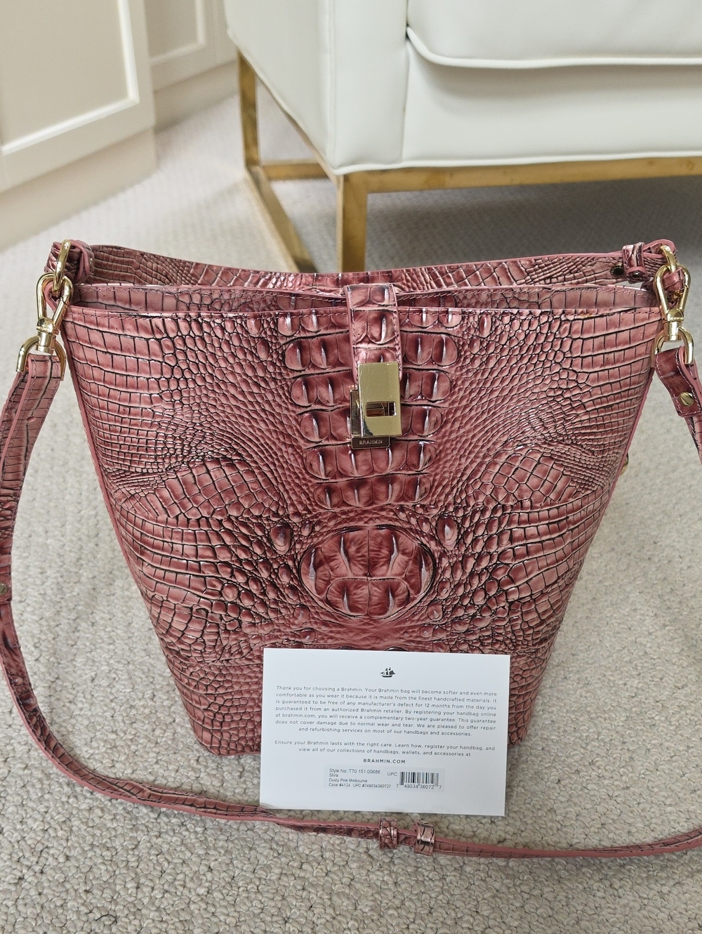 Brahmin Croc-Embossed Bucket Bag in Rosewood